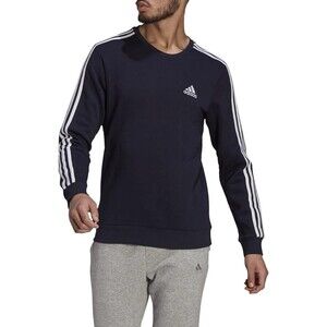 adidas Essentials Crew Mens Large Classic 3 Stripes Sweatshirt Legend Ink *NEW*